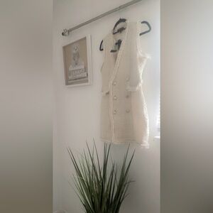 T R I X X I Double-Breasted Tweed Fringe Vest Dress.